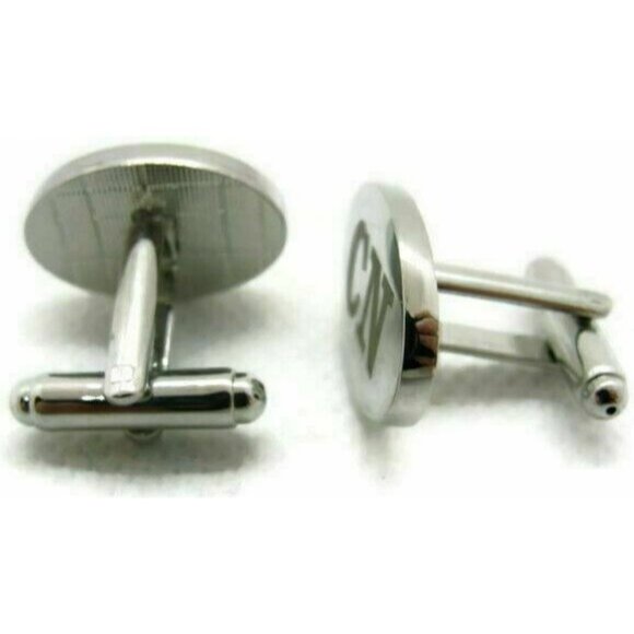 "CN" Monogram Cufflinks Bullet Oval 1" x 1/2" Silver Tone Tux Wedding Shirt - Picture 3 of 5